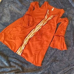 Xhilaration orange burgundy cold shoulder bell sleeve dress